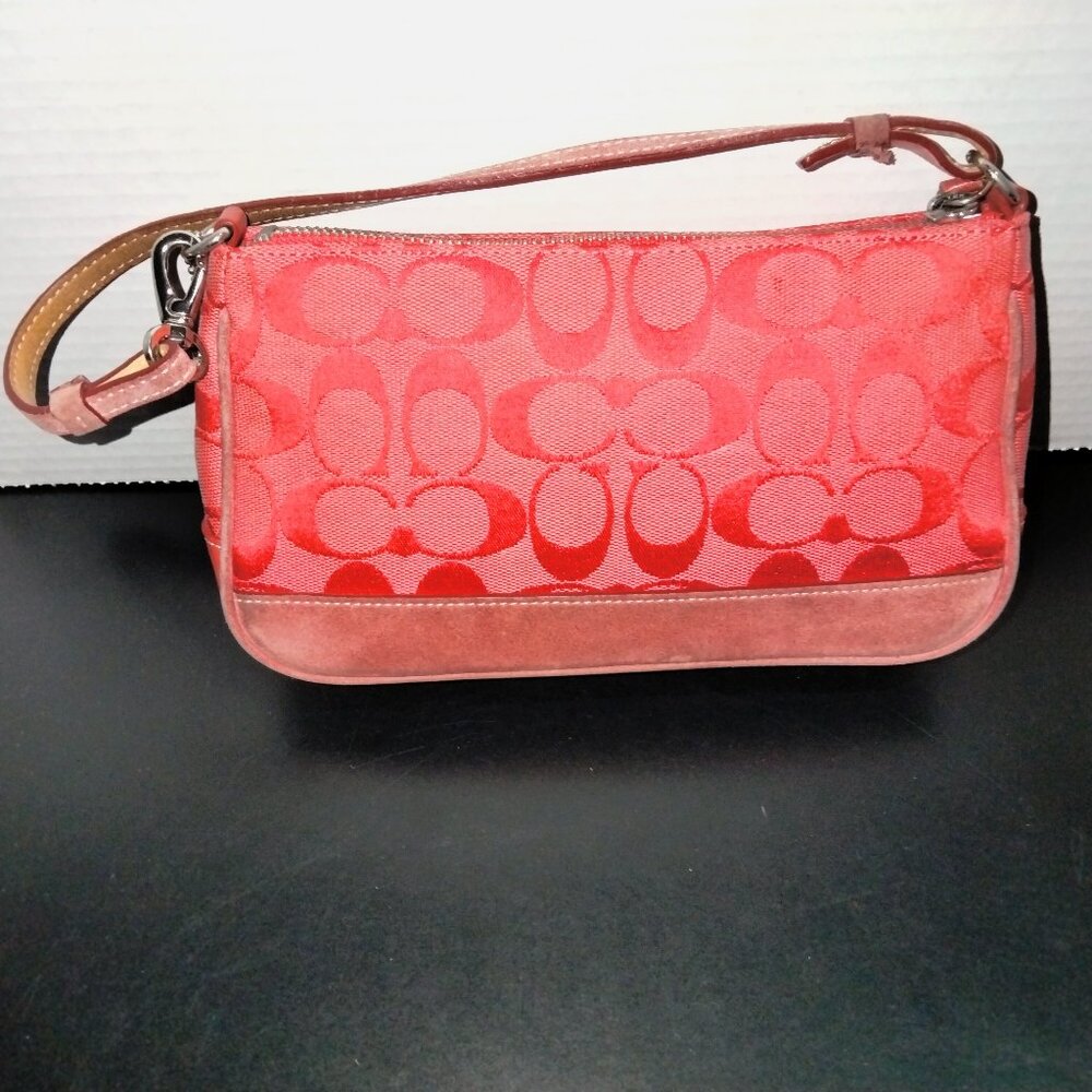 Coach Mini Pouch, Signature Logo Canvas Fabric, Red Shoulder/Wristlet, NWOT
